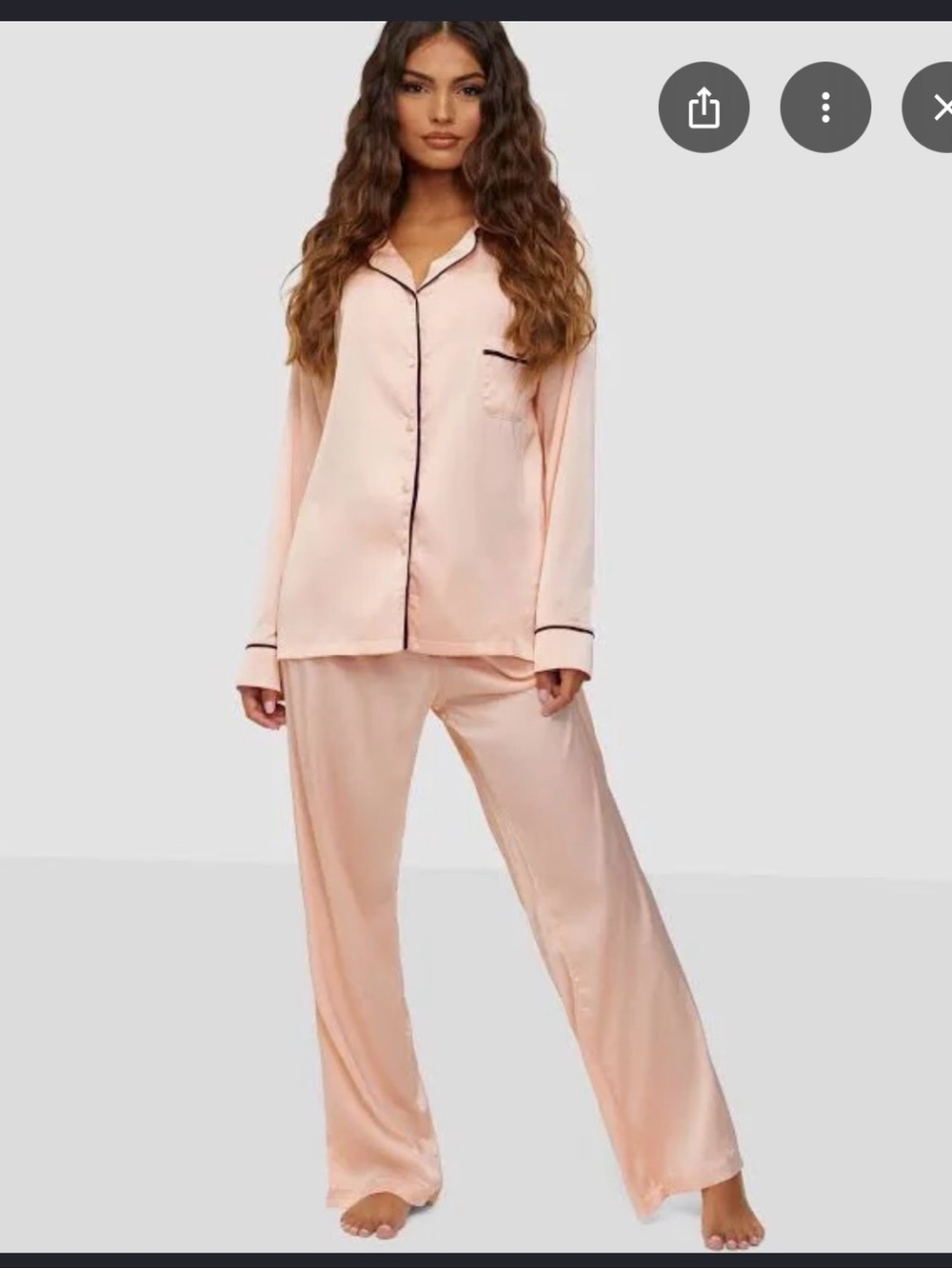 Bluebella Blush Satin Pajama Set with Black Piping